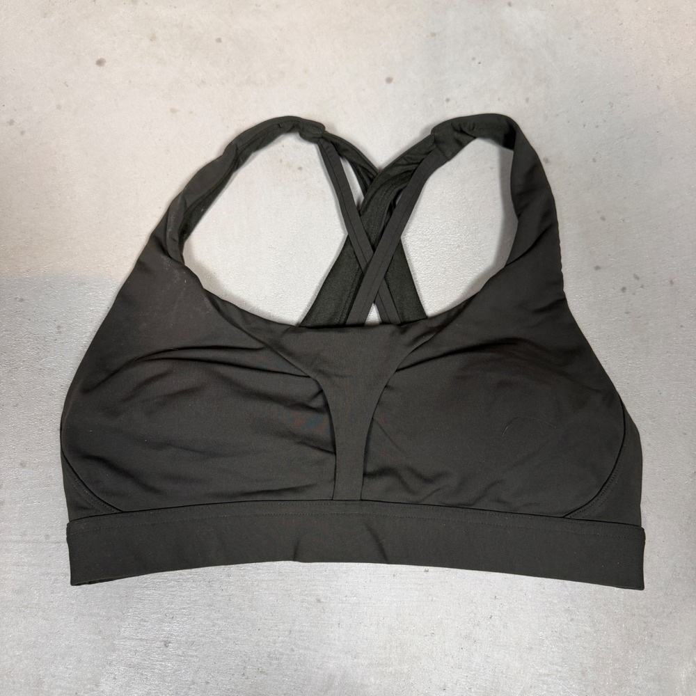 Lululemon All Powered Up Sports Bra Size 8 C/D Dark Olive Green Strappy Back